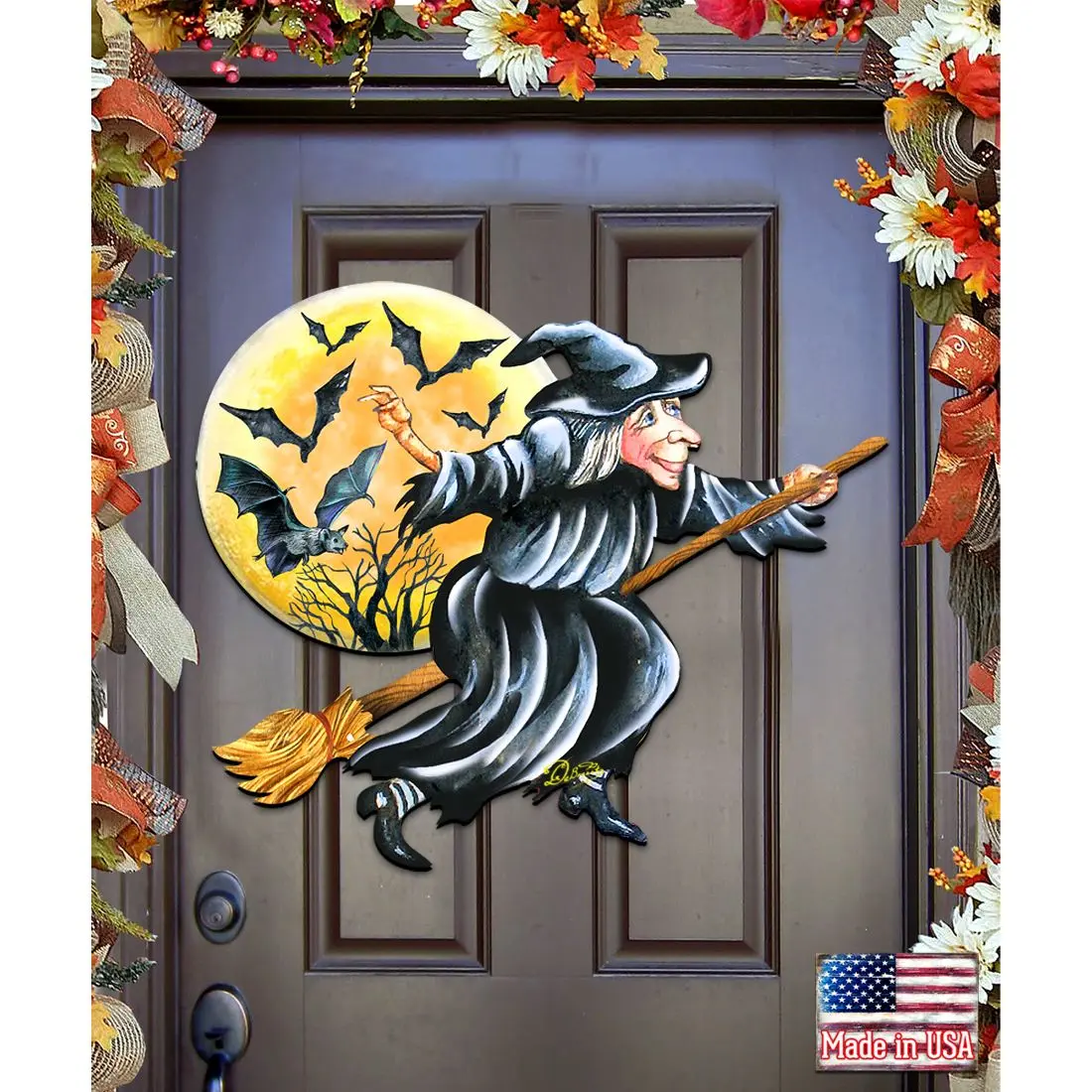 Designocracy 8114011H Wooden Witch Halloween Decoration - 24x18in Artistic Wall & Window Door Decor with Hanger, Festive Home Gift
