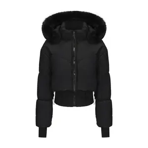 Large Fur Collar Hooded Short Cotton Jacket for Women, Autumn and Winter New Thickened Warm Cotton Coat with Waist-Cinching Design