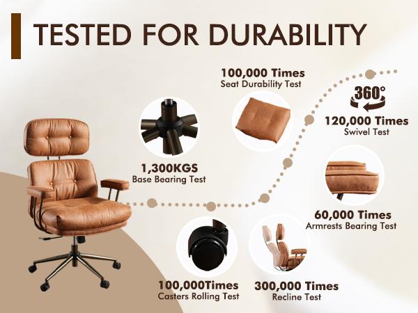【Jumpstart Sale】Ovios Oversized Home Office Chair, Extra-Wide Seat, Built for Big & Tall Comfort, Mid-Century Modern Faux Leather Chairs with Thickened Cushions, Comfy High Back Swivel Rolling Executive Computer Armchair