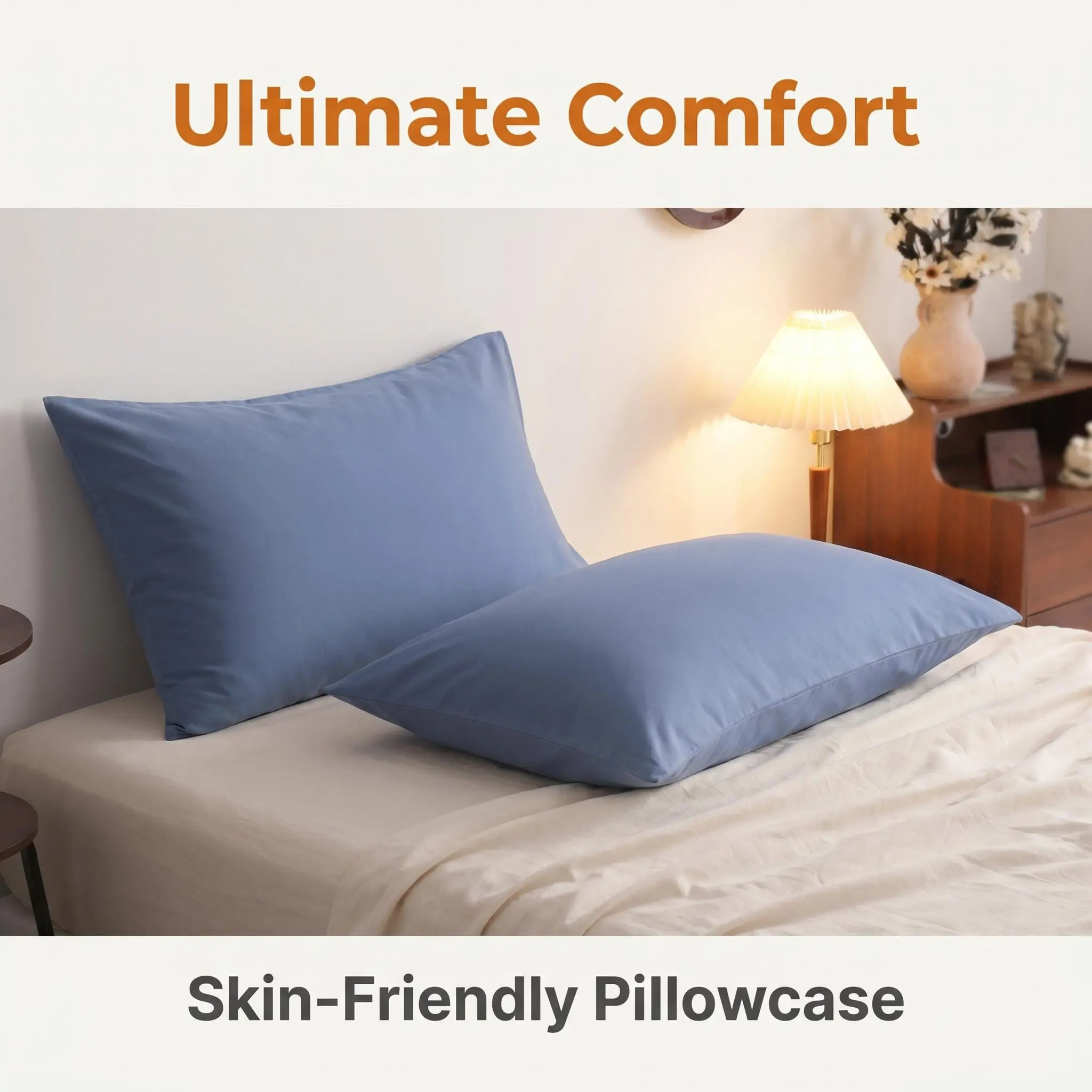 Bedsum 2-Piece 100% Cotton Pillowcases Set - Envelope-Close, Skin-Friendly, Soft, Breathable, Durable, Fade-Resistant, Machine-Wash, Wash-Free Easy-Care Bedding Linens