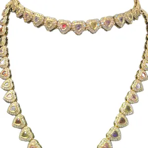 Gold Filled Multi Colored Heart Chain Necklace with Bracelet Set