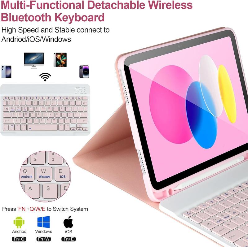 Pink keyboard case with detachable Bluetooth keyboard – for iPad 11th generation (A16 2025) and 10th generation 10.9-inch.