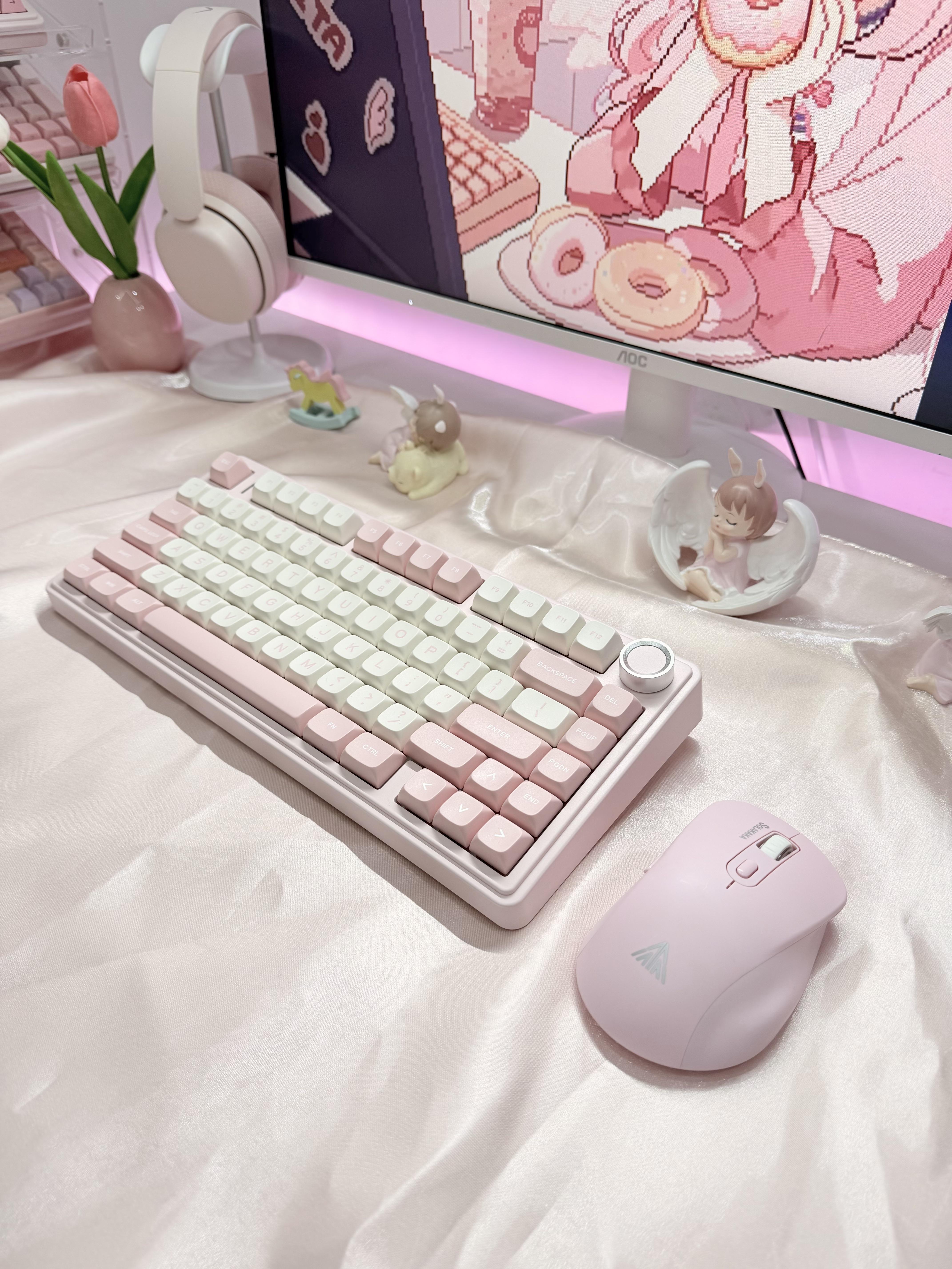 AULA F75 Cute Pink 75% Mechanical Wireless Keyboard – Creamy Sound, Pastel Desk Setup Aesthetic, Wireless Tri-Mode, Hot Swap, RGB Backlit Keyboard for Girls