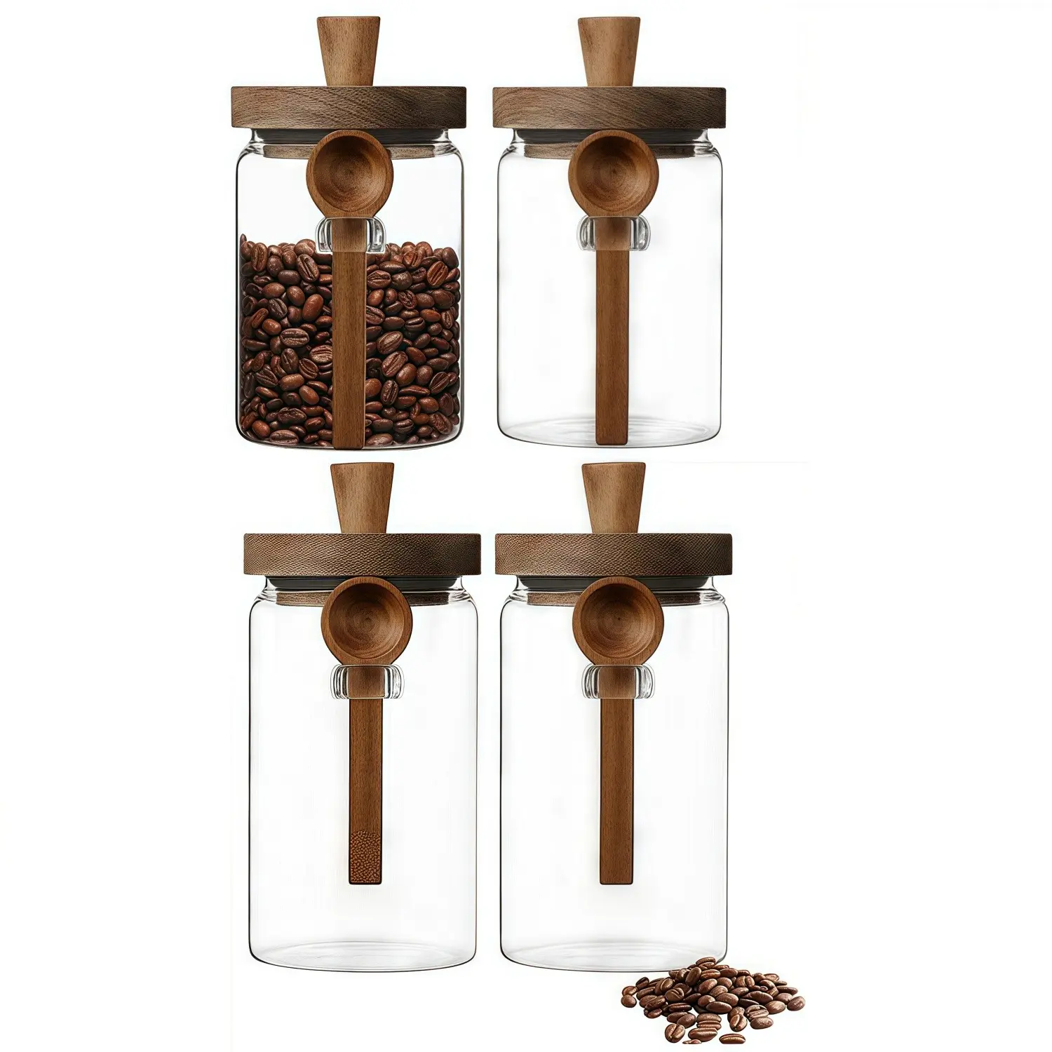 Arthink 2/4-Pack Bamboo Handle Round Glass Jars with Airtight Silicone Snap Lids, Handy Spoon & Kitchen Gadgets, Storage Containers for Spice, Coffee Beans, Bath Salts & Pantry Organization Home Essentials
