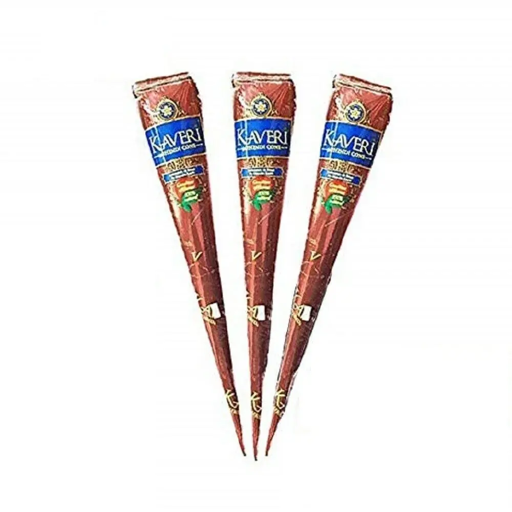 Pack of 3 - 25g Kaveri Natural Henna Mehendi Cones Temporary Tattoo
