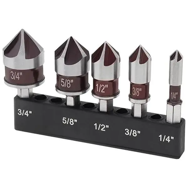 5Pcs High-Speed Steel Countersink Drill Bit Set-1/4 Inch to 3/4 Inch Size,Drill Bit with 82-Degree,Multipurpose Drill Bits Kit for Wood,Metal,Plastic Diamond Drilling Bits Screwdriver Bit Set