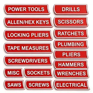 Kavilin 17 Pack Magnetic Toolbox Labels, 3D Tool Box Magnet Labels for Tool Organization, Reusable Tags for Tool Chests, Drawers & Cabinets(RED)