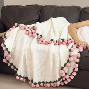 gifts for Mother's Day 99 Roses Handmade Flower Blanket, Bouquet Blanket Nap Blanket, Ideal Warm Gift for Couples, Weddings, Birthdays, and Friends - Home Decor, Bedroom Flowers