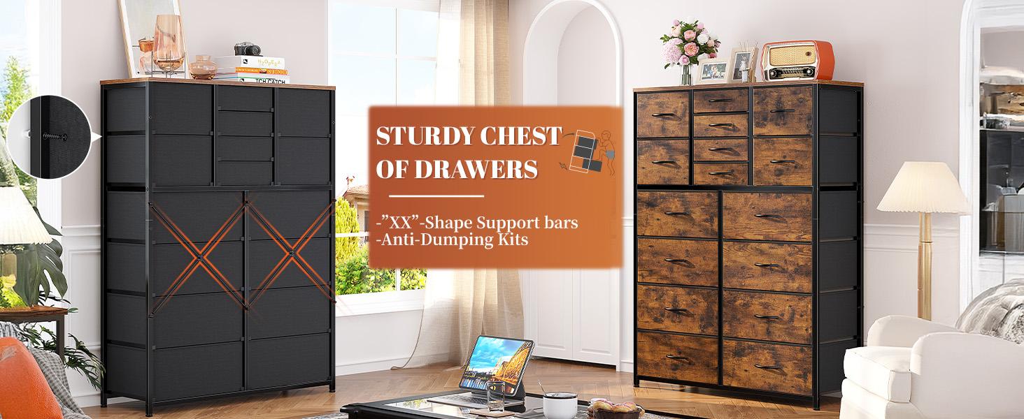 Raybee Furniture Dresser with 16 Drawers, Tall Dressers with Wood Top and Metal Frame, Large Dressers & Chest of Drawers for Bedroom, Closet, Living Room Raybee Furniture Dresser with 16 Drawers, Tall Dressers with Wood Top and Metal Frame, Large Dressers & Chest of Drawers for Bedroom, Closet, Living Room