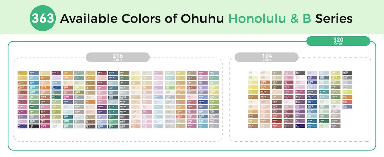 Ohuhu Alcohol Markers: Brush & Chisel Dual Tips - 320-color - Double Tipped Art Sketch Marker Set for Artists Adults Coloring Illustration - Refillable Ink - Honolulu Series of Ohuhuart - Women's Day Gift