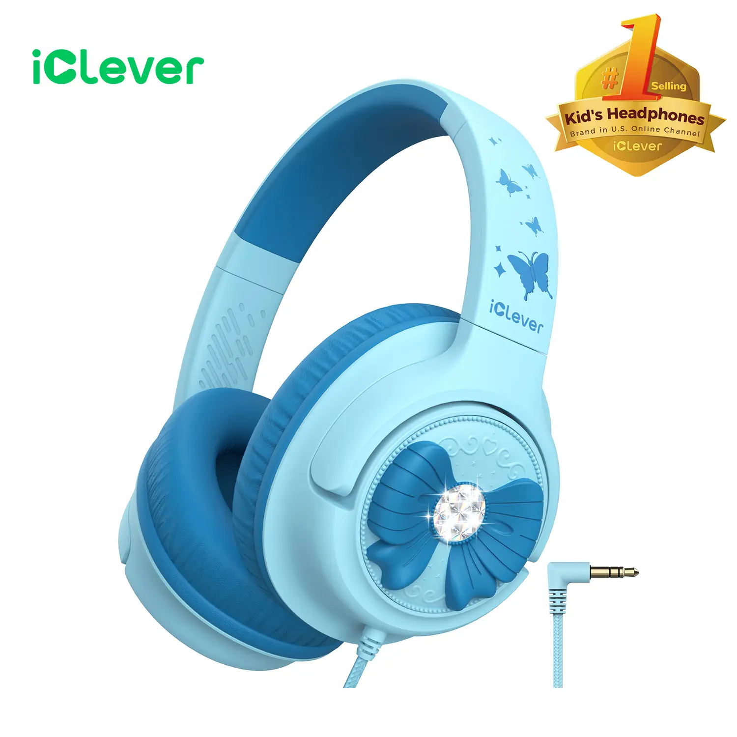 iClever C371 Wired Over-Ear Foldable Kids Headphones, 85dBA Safe Sound, 3.5mm Jack, for Toddlers' School & Travel, Powder Blue