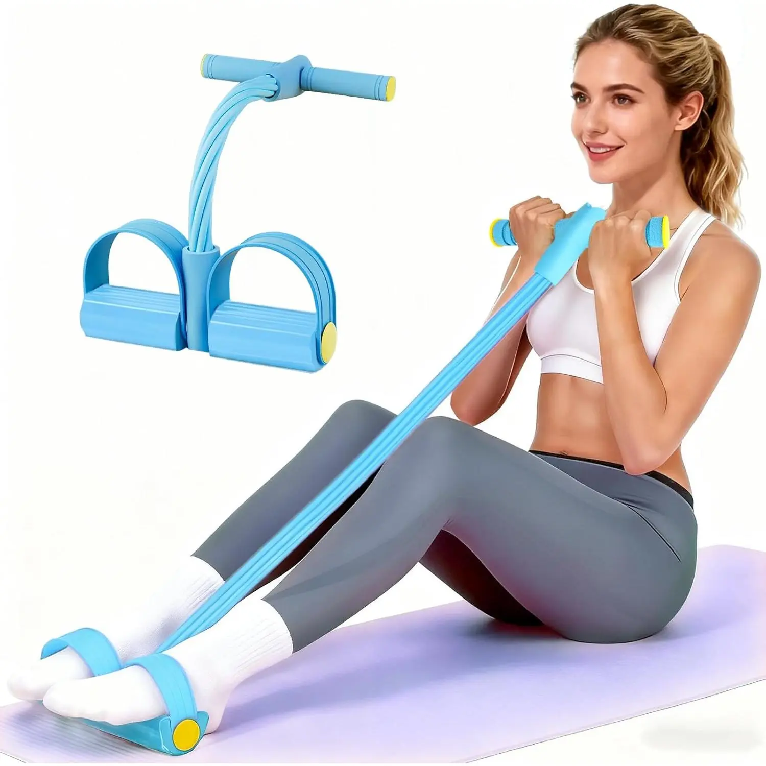 Pedal Resistance Bands with Handles, Upgrade 8-Tubes Manual Tension Training Pedal, Natural Rubber Foot Pedal Resistance Bands
