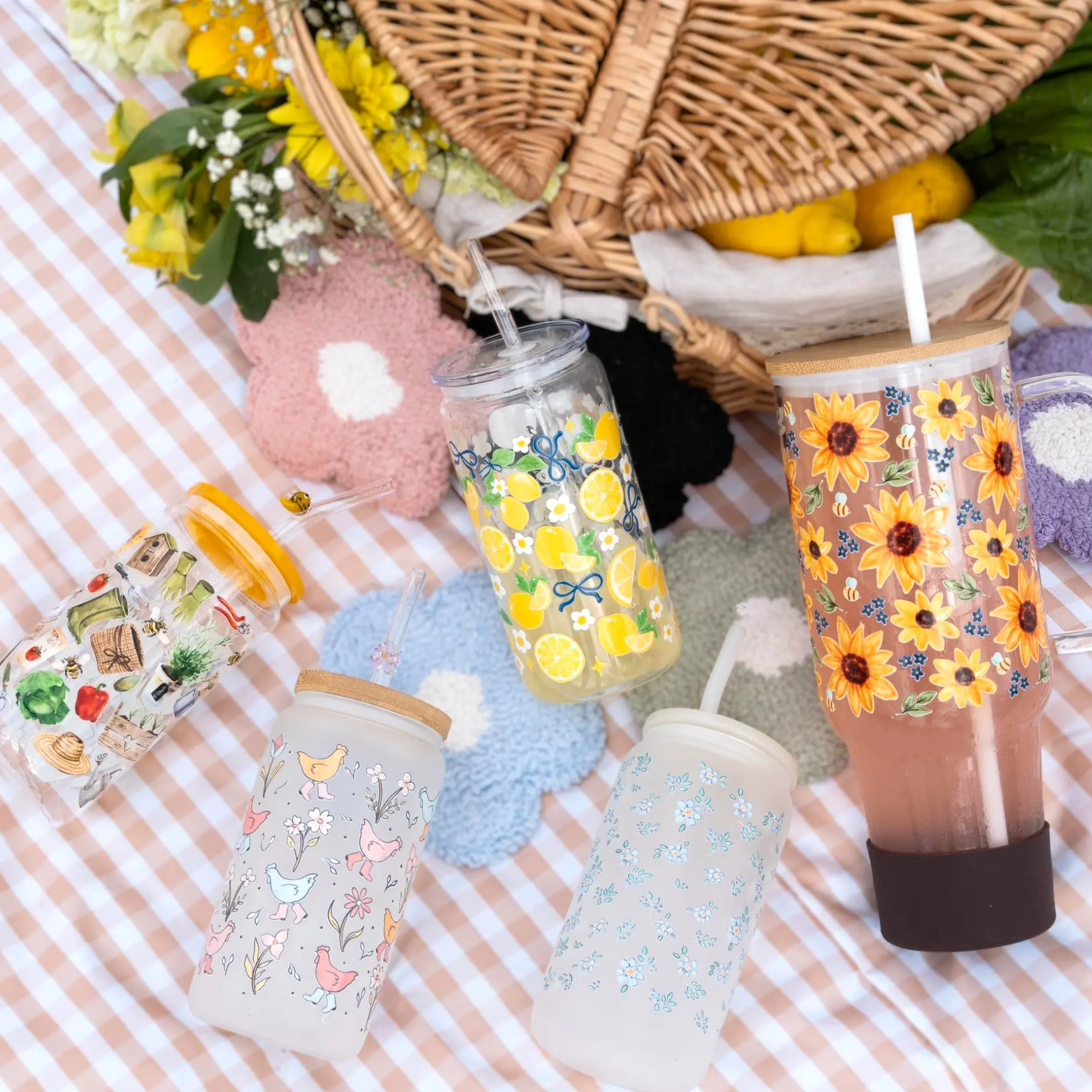 2026 Spring Collection 40oz Glass Tumbler with Lid and Straw, Iced Coffee Drinkware, Gift for Her, Acrylic Tumbler, water bottle for women, floral tumbler