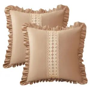 REGALWOVEN 2pcs Boho Throw Pillow Covers Cushion Cases, Scalloped Wavy Edge Designs, Match for Home Decor 18 x 18 Inch Khaki