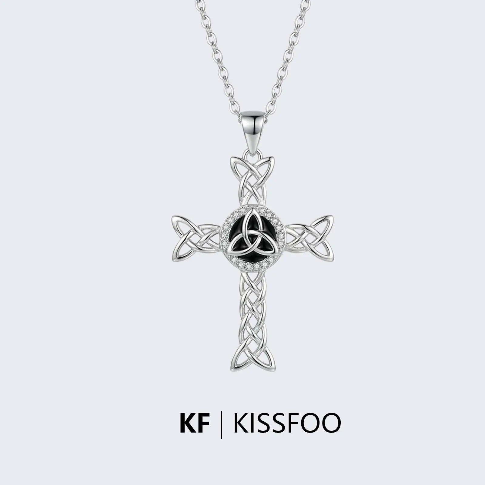KISSFOO Women's Celtic Knot Cross Necklace - Cross Chain Design, Double Protection Daily Fashion Costume Jewelry Accessory