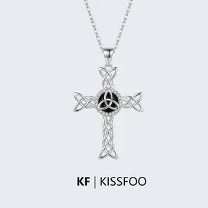 KISSFOO Celtic Knot Cross Necklace Womens Double Protection Daily Accessory