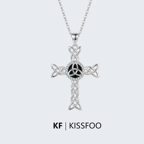 KISSFOO Women's Celtic Knot Cross Necklace - Cross Chain Design, Double Protection Daily Fashion Costume Jewelry Accessory