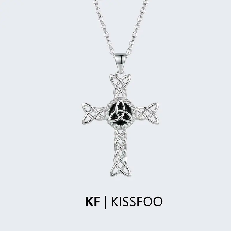 KISSFOO Women's Celtic Knot Cross Necklace - Cross Chain Design, Double Protection Daily Fashion Costume Jewelry Accessory