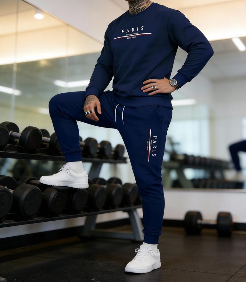 Paris Graphic Men's Coordinated Tracksuit Set - Crewneck & Joggers Comfortable Everyday Outfit for Stylish Men