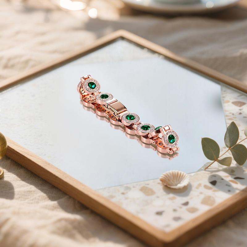 Jecanori 4X Strength Magnetic Copper Bracelet for Women-Updated 3800 Gauss Magnets-Adjustable Length with Secure Clasp-Premium Multi-Facet Crystal Inlays