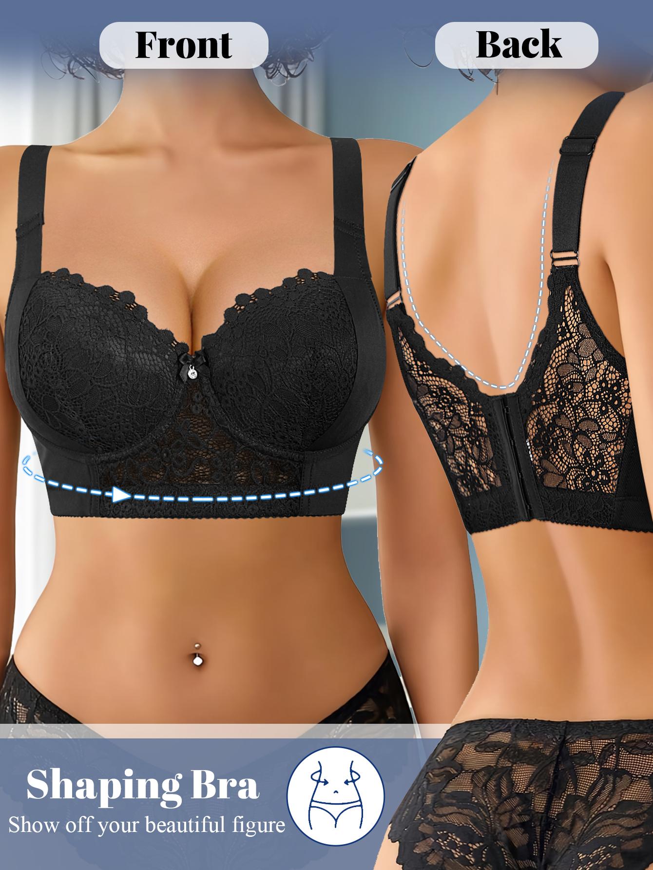 Women’s Push-Up Elegance Lace Back Bra Breathable Comfortable Lift Support Underwire Bras with Anti-Sagging Adjustable Wide Straps Everyday Style Bridal Underwear
