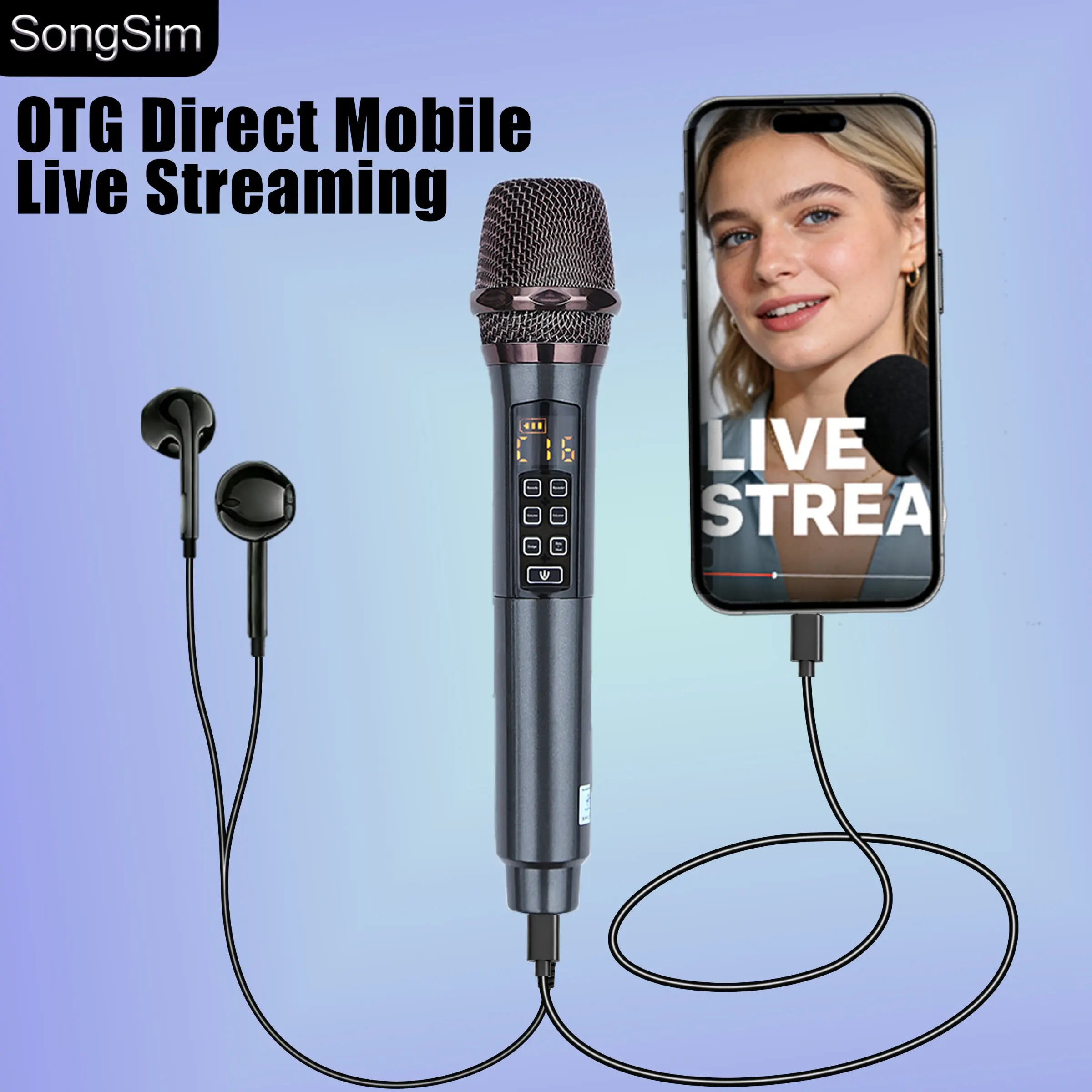 Songsim Multifunctional Live Streaming Sound Card Microphone, Integrated Dsp Chip, Dynamic Core, OTG Lossless Transmission, One-Touch Mute, Live Broadcast Equipment