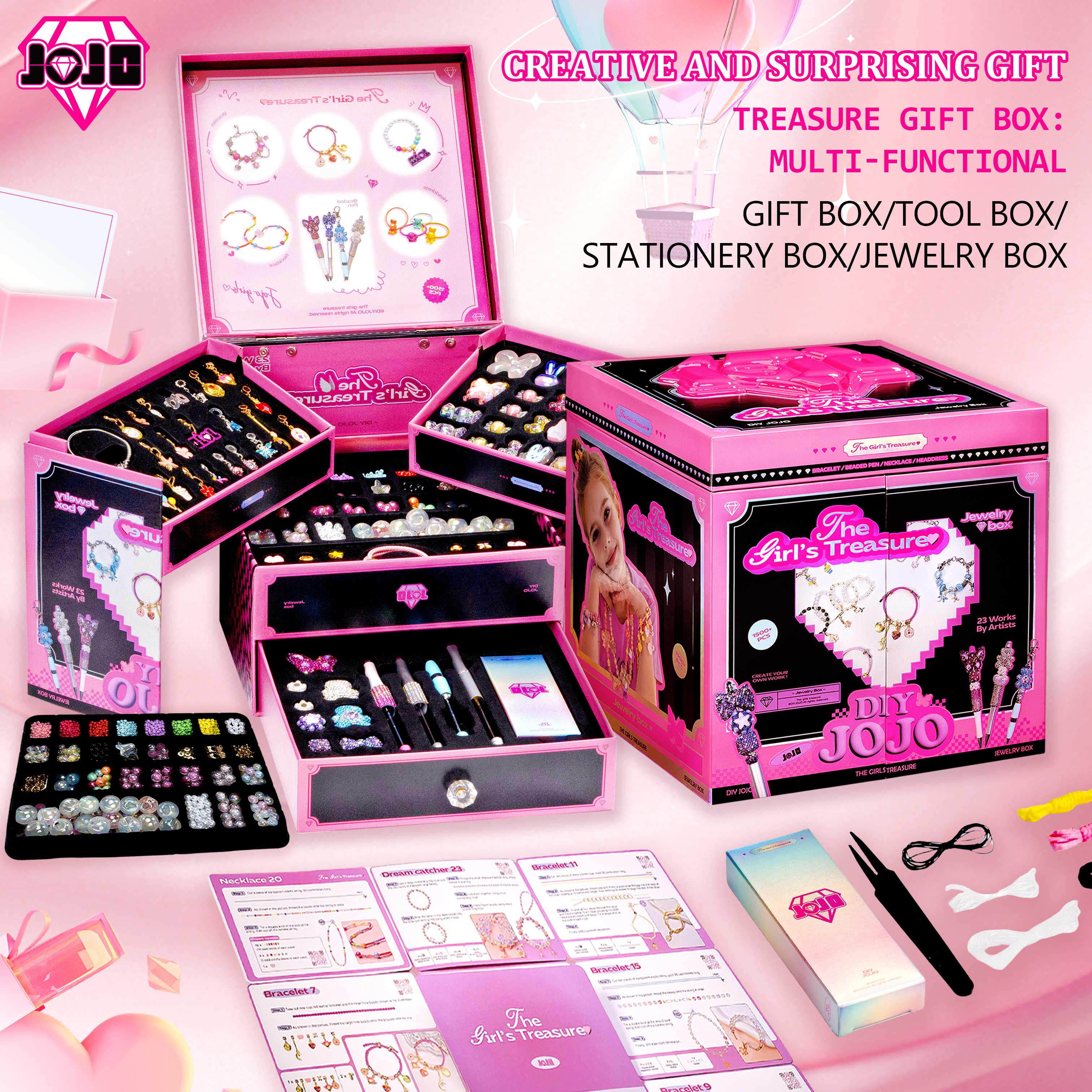 DIYJOJO The girls treasure gift box , Bead Pen Bracelet Necklace  Headdress making kit,Christmas Birthday Festivals Gift.