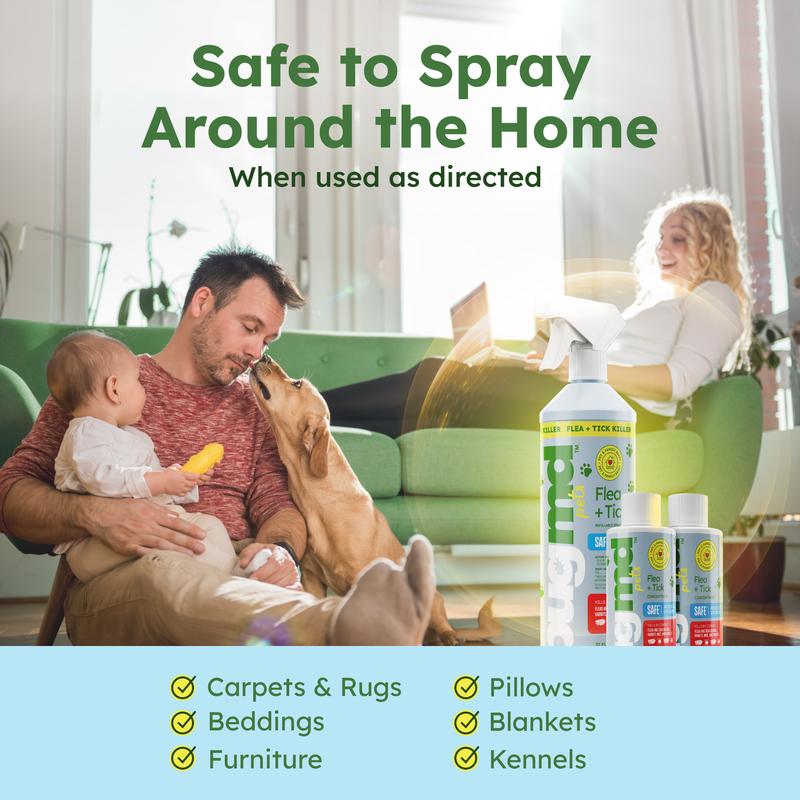 BugMD Flea and Tick Concentrate (3.7 oz, 2-Pack) – Natural Essential Oil Spray for Fleas, Ticks, and Mites in Pets, Safe for Dogs