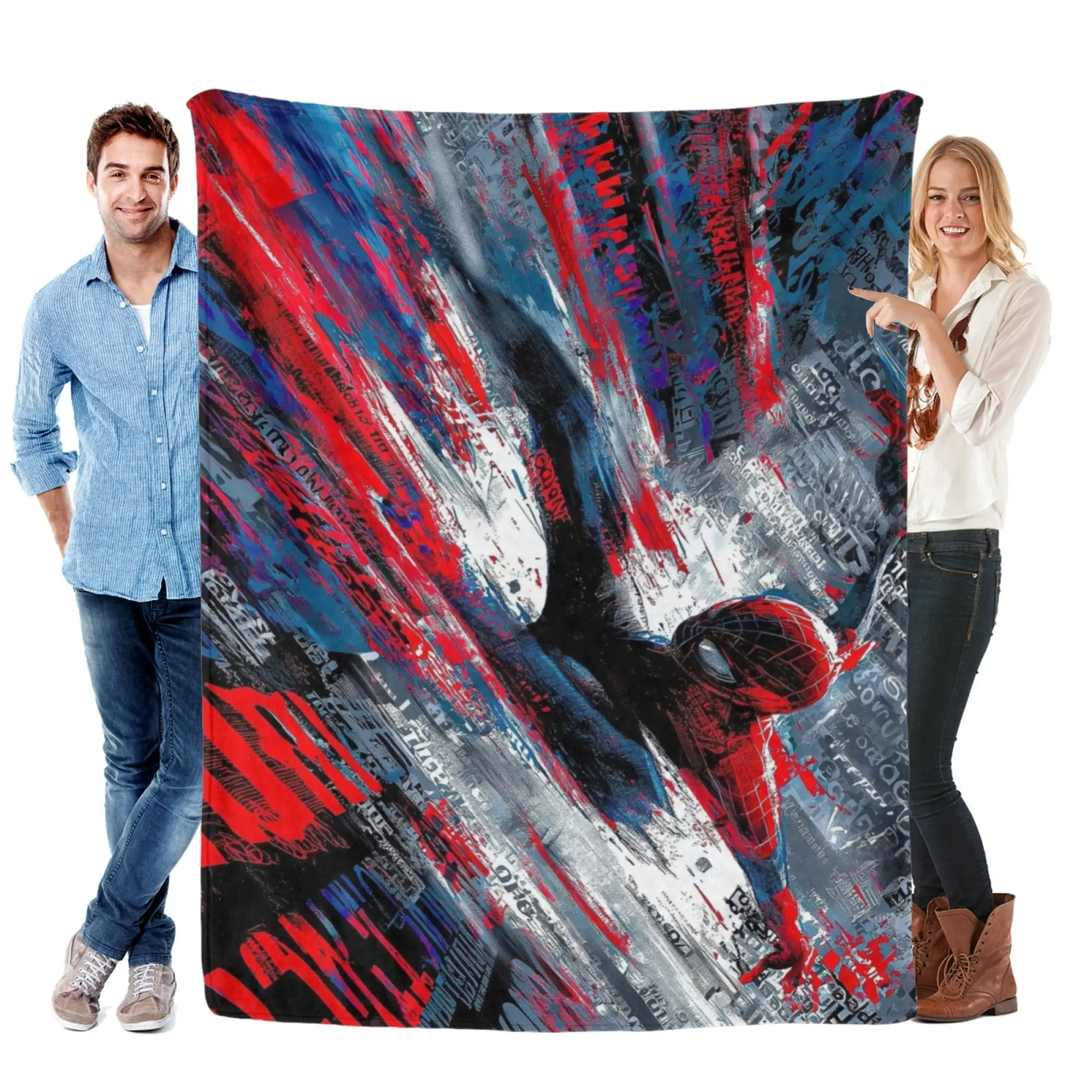 [SummerVibes] MARVEL CLASSIC Spider-Man Abstract Art Flannel Blanket, Soft 2D Print Throw for Couch, Bed, Office Nap & Fans