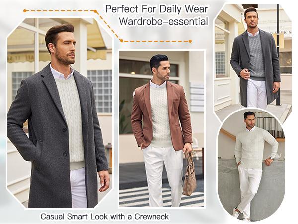 COOFANDY Men's Crewneck Knit Sweater Slim Fit Lightweight Casual Twist Patterned Cable Knitted Pullover COOFANDY Men's Crewneck Knit Sweater Slim Fit Lightweight Casual Twist Patterned Cable Knitted Pullover