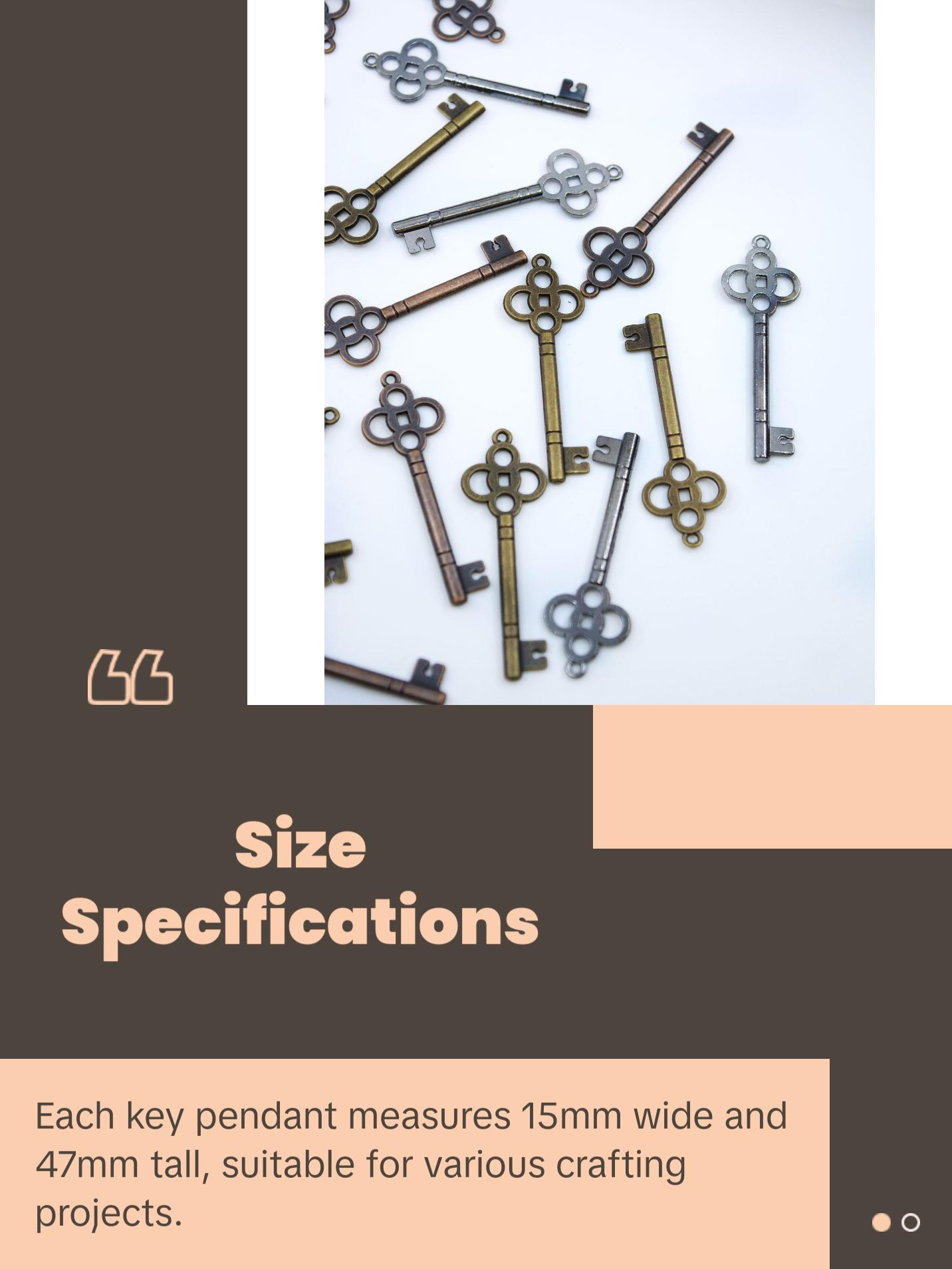 Keys: Antique Brass, Copper, and Gunmetal (black) Key Pendants, 10 pcs