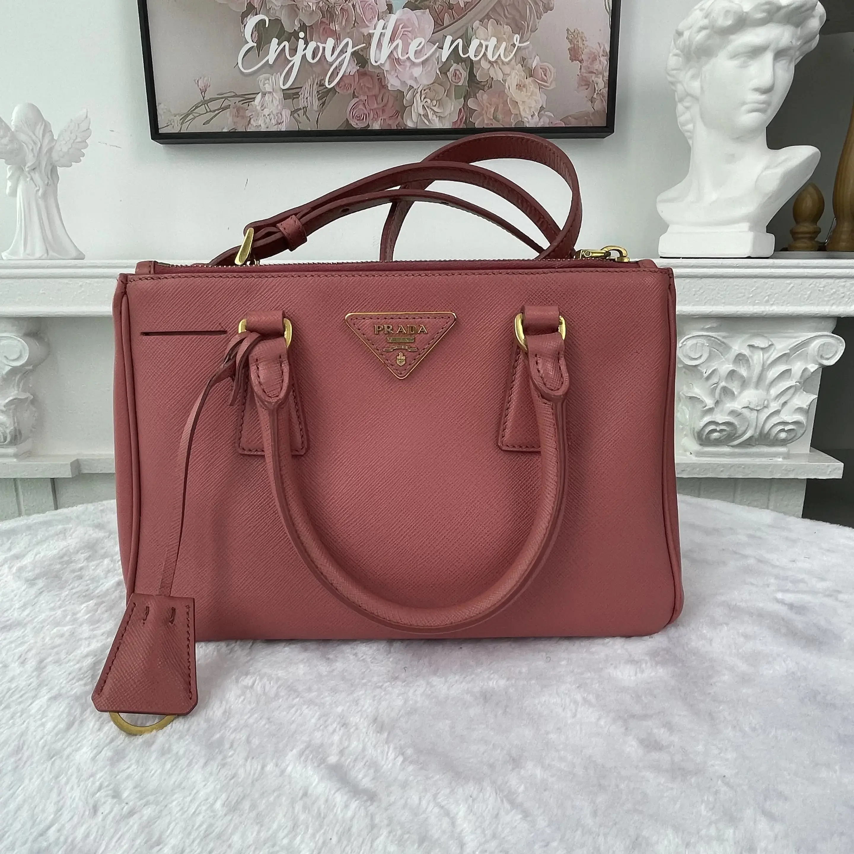 Pink Prada Brown Tote Prada BN1452 Logo Jacquard Tote Bag 2WAY