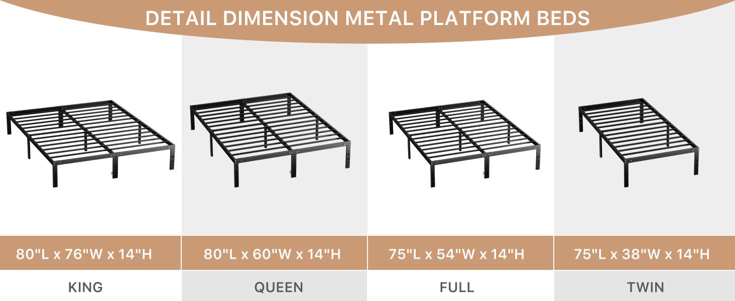 Queen Bed Frame - Heavy Duty Metal Platform Bed Frames Queen Size with Storage Space under Frame, 14inches Sturdy Queen
