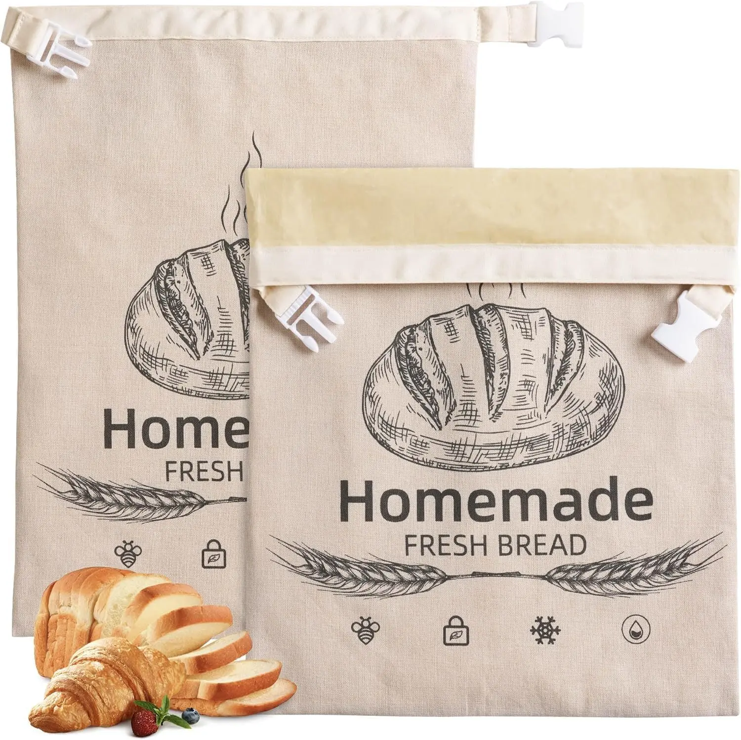 2-Pack Reusable Beeswax Linen Food Storage Bags - 17x12.6in Rectangular Large Foldable Linen Bread Organiser, Moisture Lock Freezer-Friendly Hand-Washable Kitchenware Gift Set for Moms, Bakeries’ Homemade Sourdough