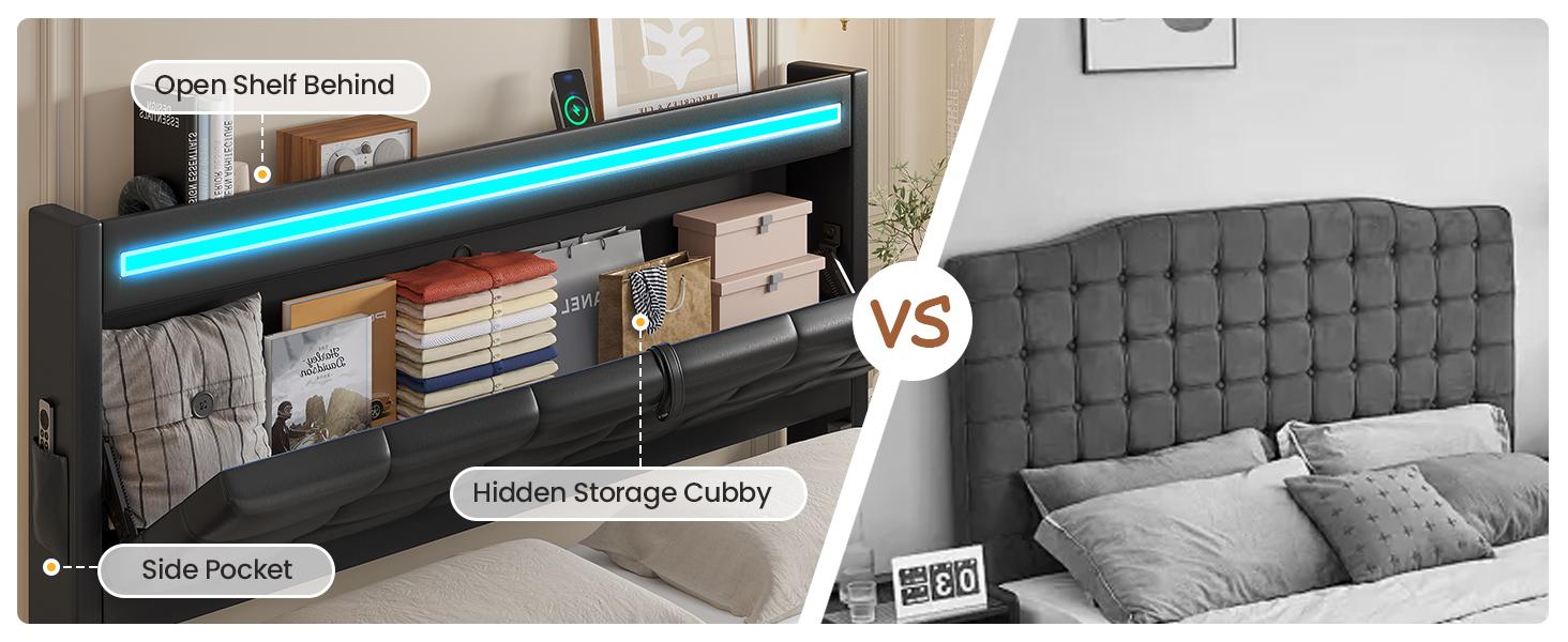 Sikaic LED Bed Frame with Storage Headboard 4 Drawers and Charging Station Leather Upholstered Button Tufted Platform Bed Frame No Box Spring Needed Black PU Sikaic LED Bed Frame with Storage Headboard 4 Drawers and Charging Station Leather Upholstered Button Tufted Platform Bed Frame No Box Spring Needed Black PU