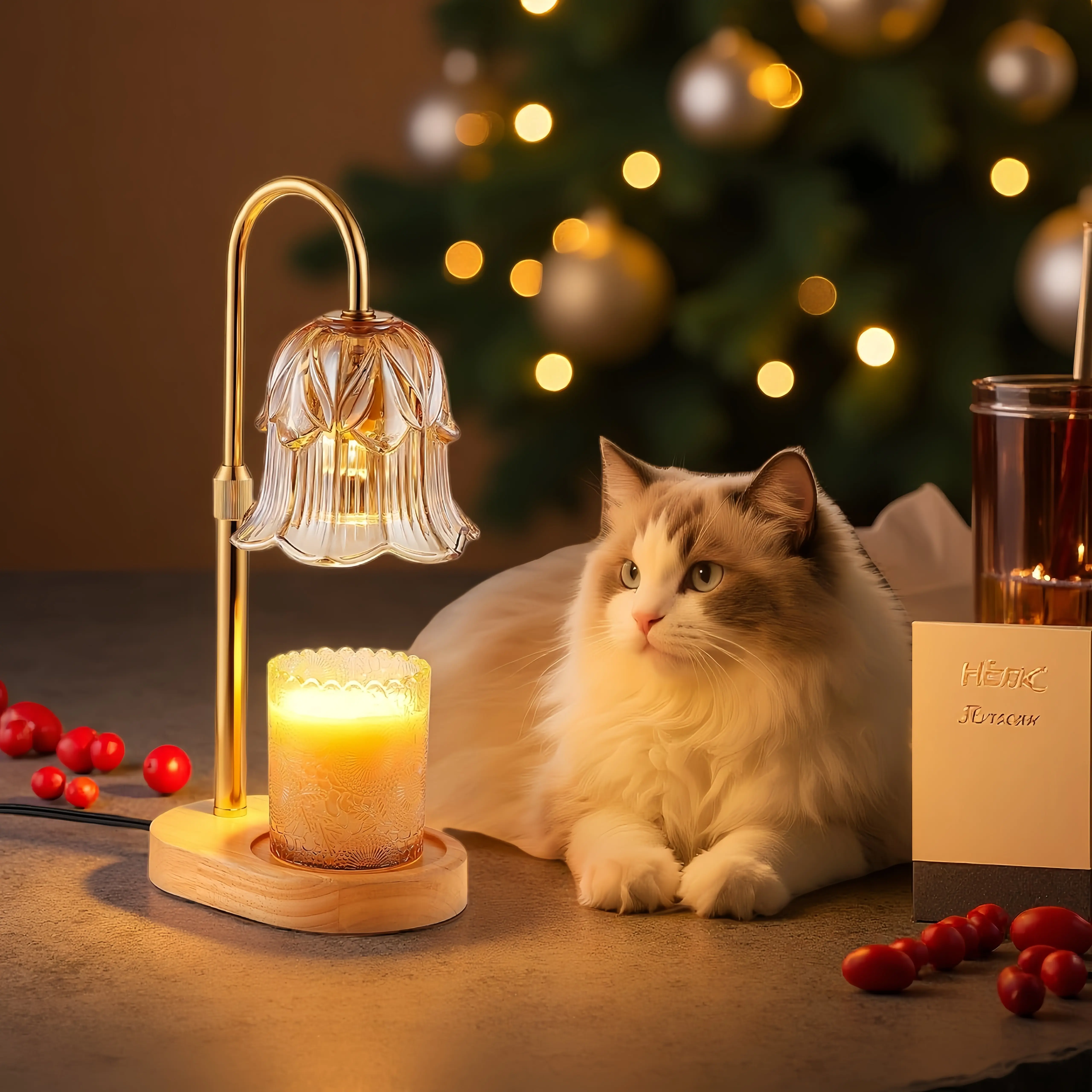 Flame-Free Candle Warmer Lamp with Timer & Dimmable Light for Jar Candles Eco-Safe Adjustable Height 9.2-13 Inches Flower-Shaped Glass Shade Ideal for Bedrooms Living Rooms & Dorms Perfect Gift Choice