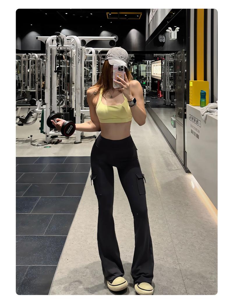 YEOREO CoreFlex High Waist Tummy Control Flare Leggings with Pockets Seamless Scrunch Butt-Lift Cargo Yoga Gym Pants