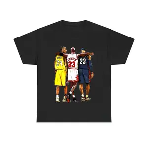 Illustrated Kobe Michael Bron Three Basketball GOAT Tribute Graphic T-Shirt Crewneck Cotton
