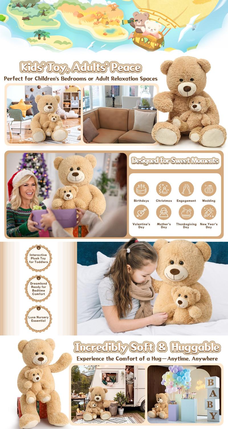 MaoGouLan Mom and Baby Giant Teddy Bear, 39inch Soft Stuffed Animal Large Teddy Bears Plush for Baby Shower, Wedding, Birthday, Christmas, Party Decorations, Valentine's Day  #BlackFriday #Christmas