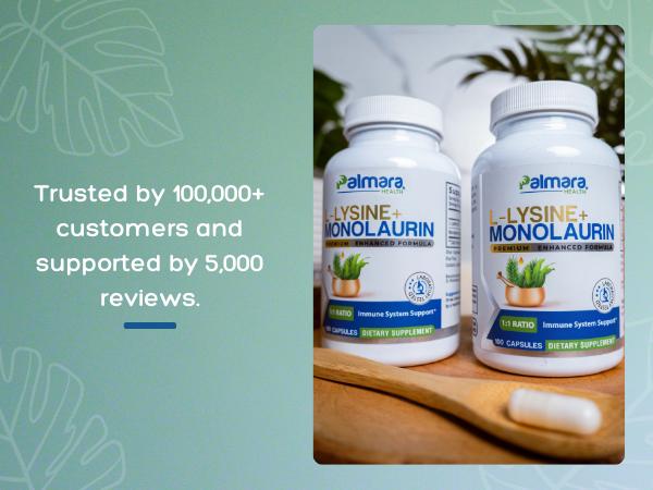 L-Lysine + Monolaurin 600mg – Immune and Digestive Support 1:1 Ratio, 100 Capsules | Palmara Health