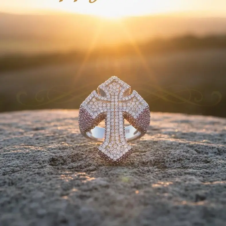 King of Bling's New Men's 925 Sterling Silver 5.50ct VVS D Moissanite White Cross Rings Size 10