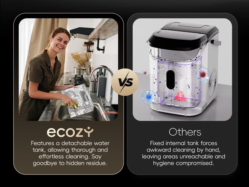 ecozy Nugget Ice Maker Countertop, Smart Pebble Ice Machine with APP Control, 44 lbs/24H Soft Pellet Chewable Ice with Self-Cleaning, Stainless Steel ecozy Nugget Ice Maker Countertop, Smart Pebble Ice Machine with APP Control, 44 lbs/24H Soft Pellet Chewable Ice with Self-Cleaning, Stainless Steel