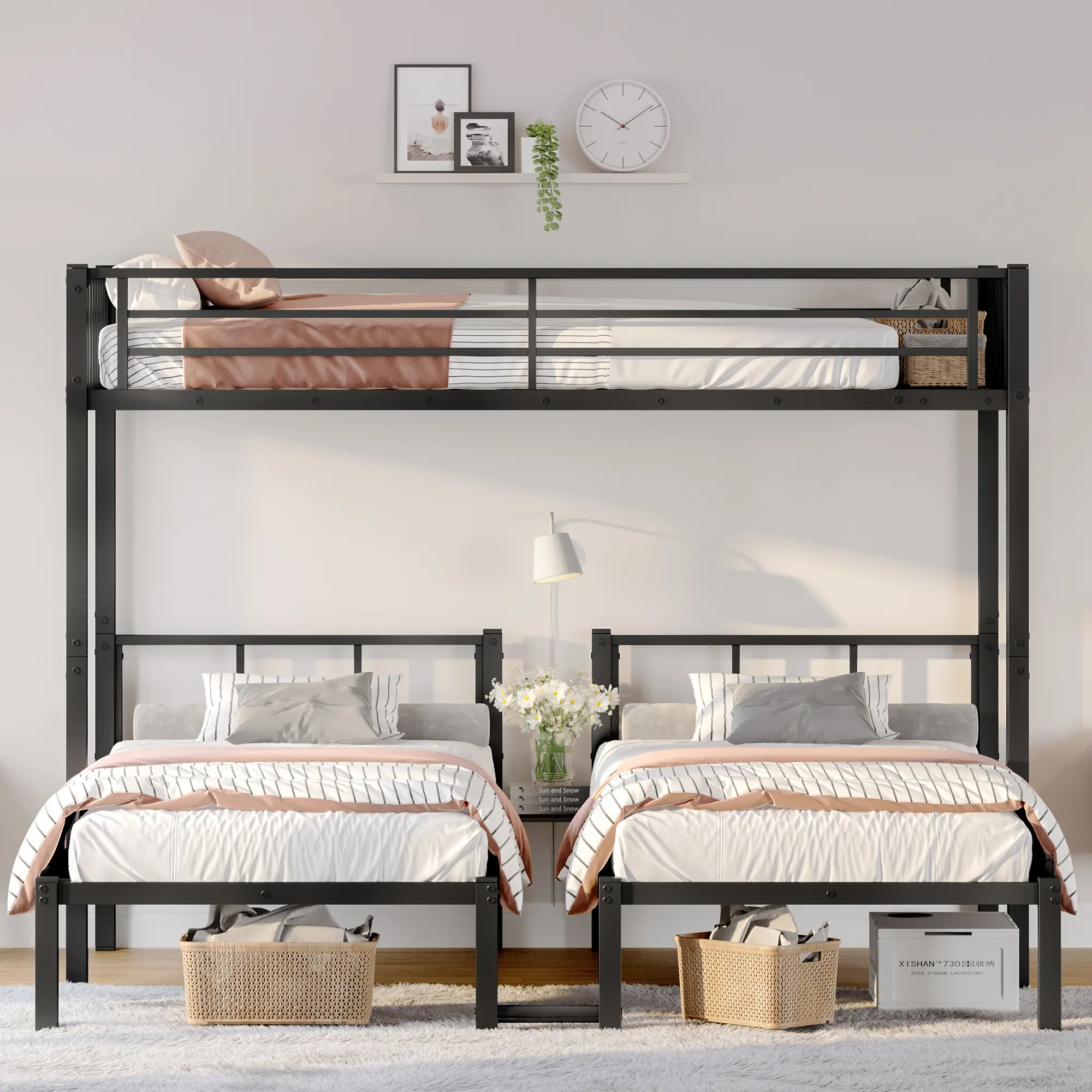 Twin over Twin & Twin Bunk Beds for 3, Twin XL over Twin & Twin Bunk Bed Metal Triple Bunk Bed