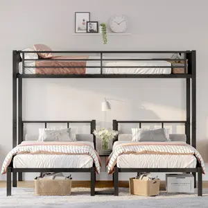 Twin over Twin & Twin Bunk Beds for 3, Twin XL over Twin & Twin Bunk Bed Metal Triple Bunk Bed