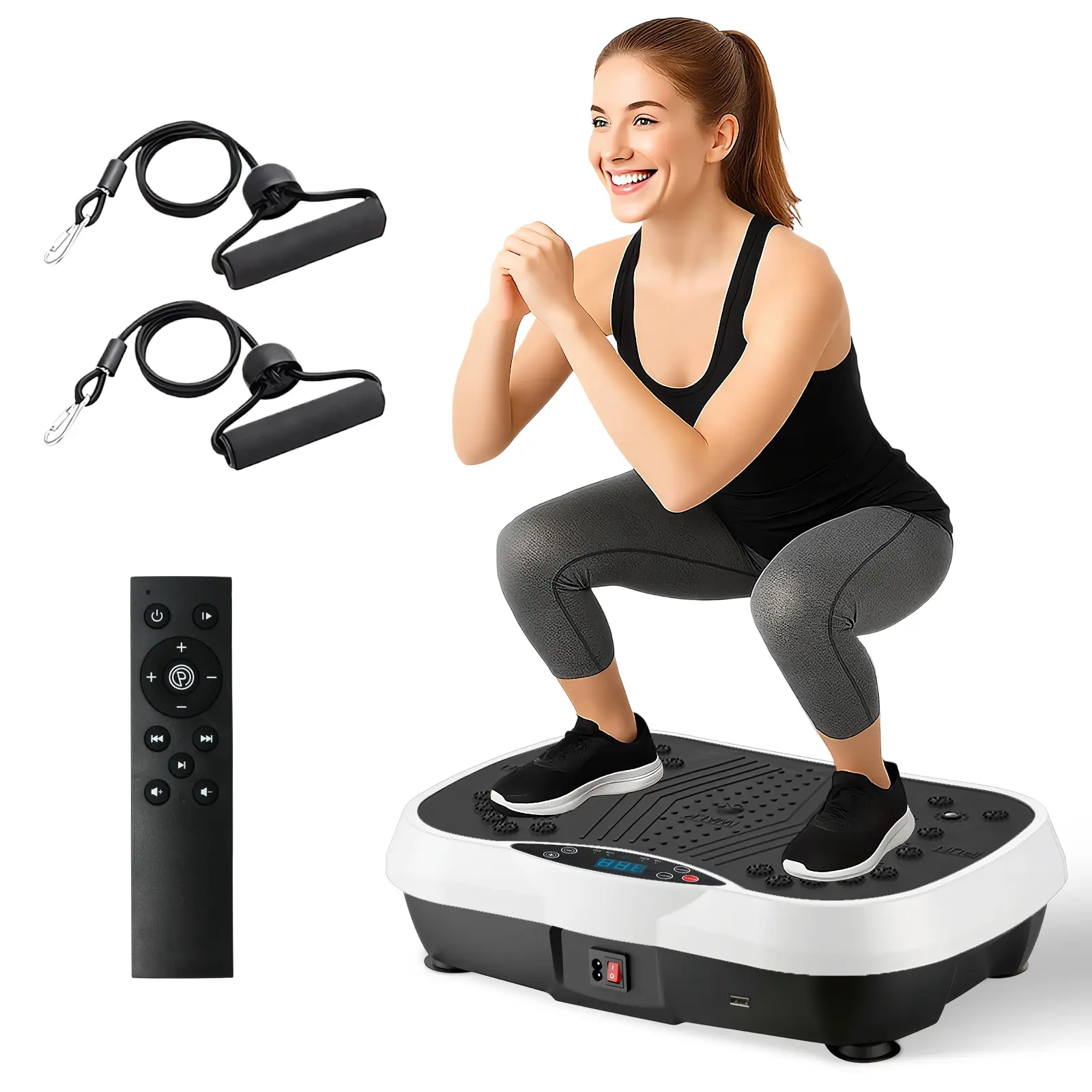 Vibration Plate Exercise Machine,Lymphatic Drainage Machine,Whole Body Workout Vibration Platform with  Resistance Bands, Home Gym Muscle Activation Fitness Equipment Adjustable Intensity