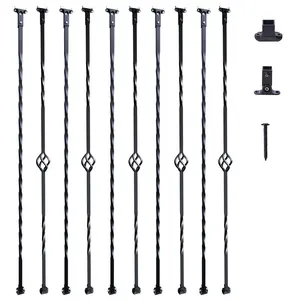 10-Pcs 44'' x 1/2" Galvanized Steel Staircase Balusters – Decorative Hollow Spindles with Single Baskets, Twists & Spiral Design, Includes Railing Shoes & Screws for Decks/Stairs