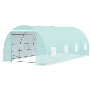 20' x 10' x 7' Walk-In Tunnel Greenhouse, Garden Warm House, Large Hot House Kit with 8 Roll-up Windows & Roll Up Door, Steel Frame, Green