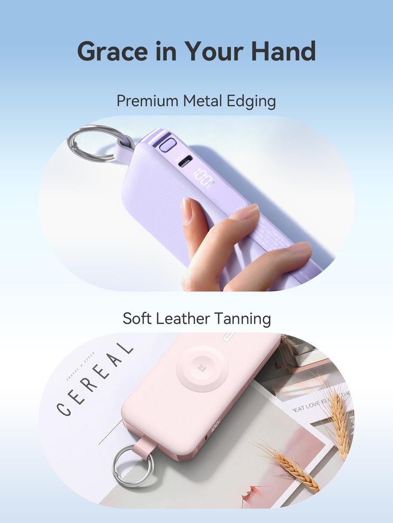 RORRY 12000mAh Power Bank 30W Fast Charging with Built-in Retractable USB C Cable  for  iPhone 17-12   Apple Watch Series iPad Pro Galaxy Android Portable Charger Perfect Gift High Capacity Battery Valentinesdaygift