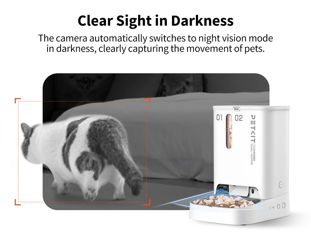 PETKIT YumShare Dual Hopper-2 Automatic Smart Feeder with Camera, White, 1080P HD Video, Night Vision, Double Hopper Pet Dry Food Dispenser for Cats and Dogs, Anti-Stick Bowl, and Smart App Control bowl/dish