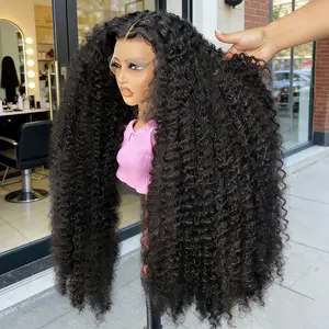 Deep Wave 13x4/13x6 Lace Front Human Hair Wigs Pre-Plucked 30 32 34 Inch Water Wave Curly Invisible HD Transparent Lace Frontal Wigs for Black Women 180 Density